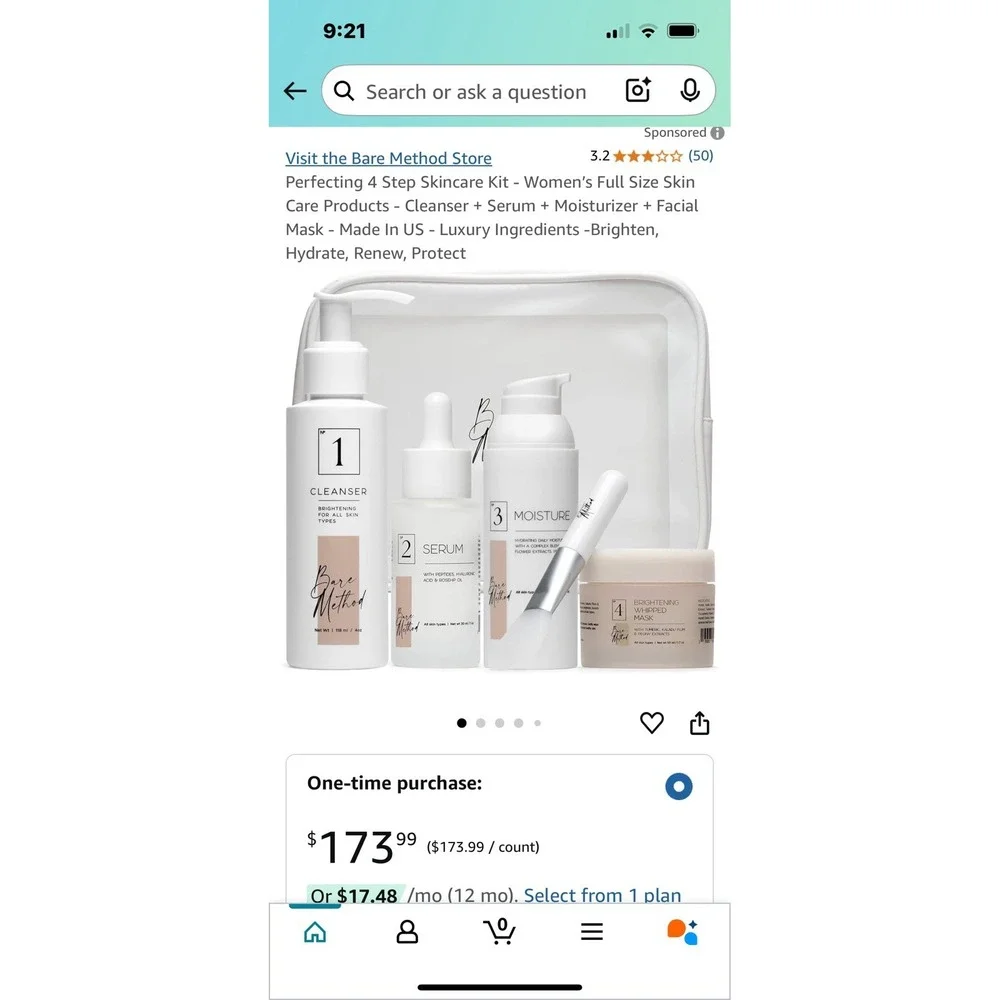 Bare Method Skincare Bundle 4Step Facial Kit Cleanser Serum Moisturizer Mask NEW